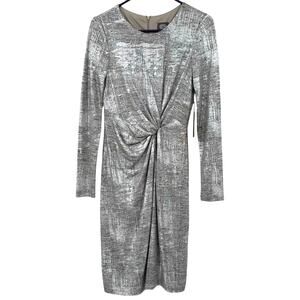 Vince Camuto Size 8 Long Sleeve Silver Dress Zip Up Rear New with Tags NWT